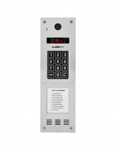 CP-2533NR-040 INOX wąski, pionowy panel zewnętrzny Laskomex z czytnikiem kluczy RFID i minilistą lokatorów